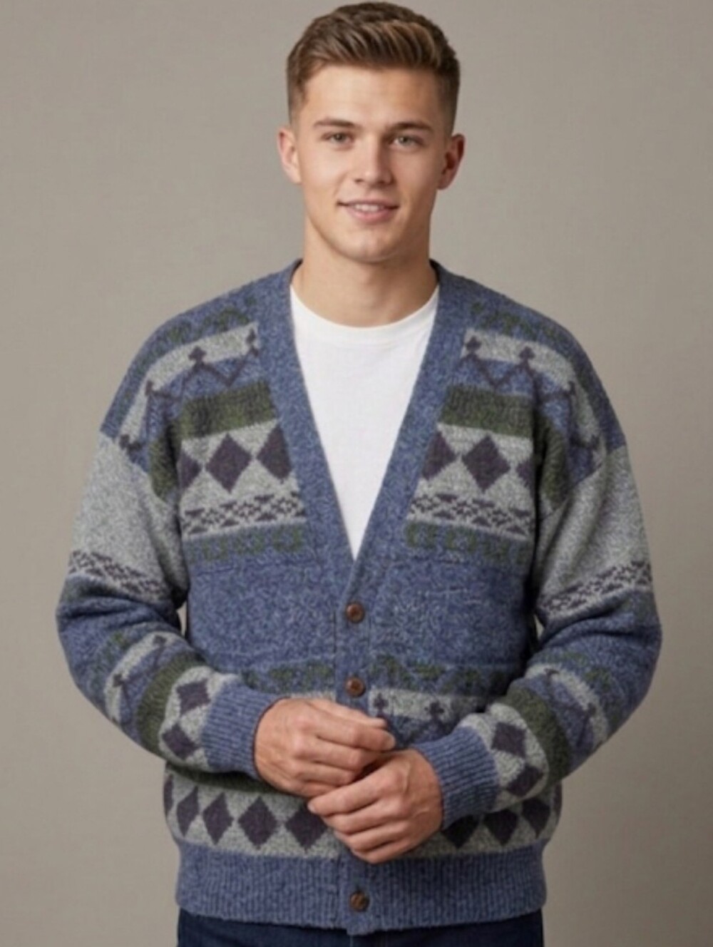 Vintage Expressions Worldwide 90s Geometric Retro Cardigan Sweater Men's Large